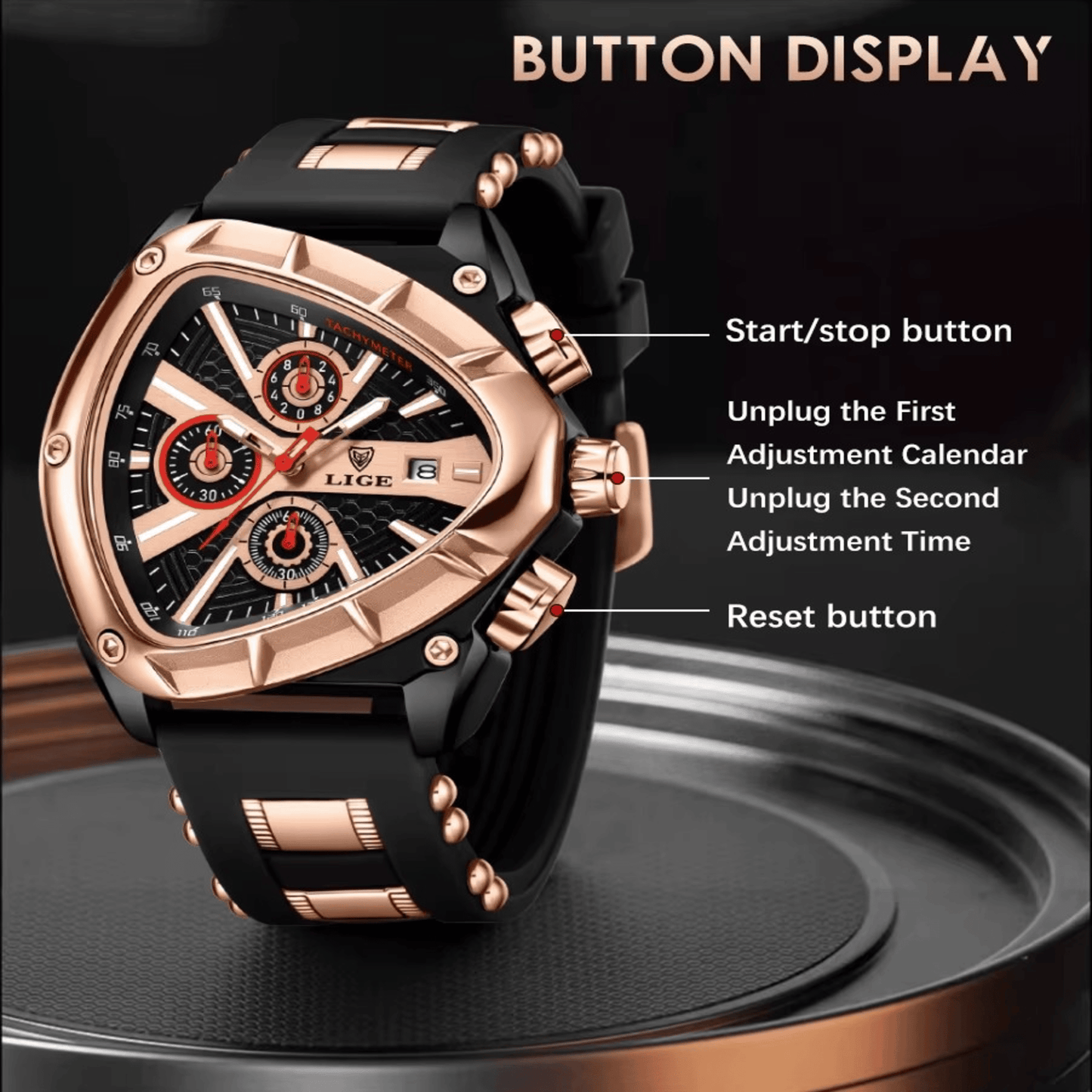 Tri- Bezel Quartz Performance Waterproof Watch