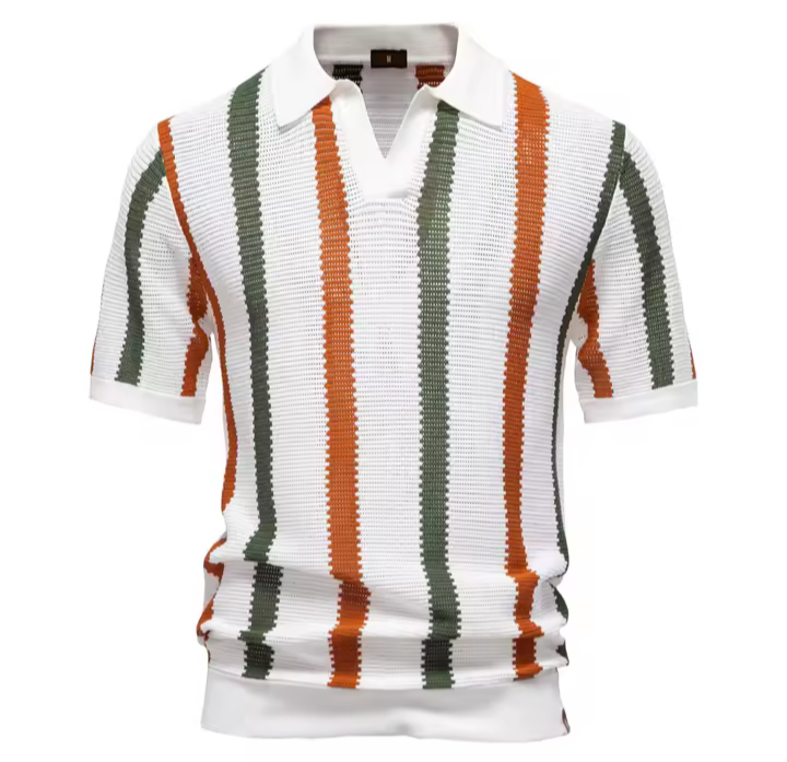 Ribbed Knit Polo Shirt