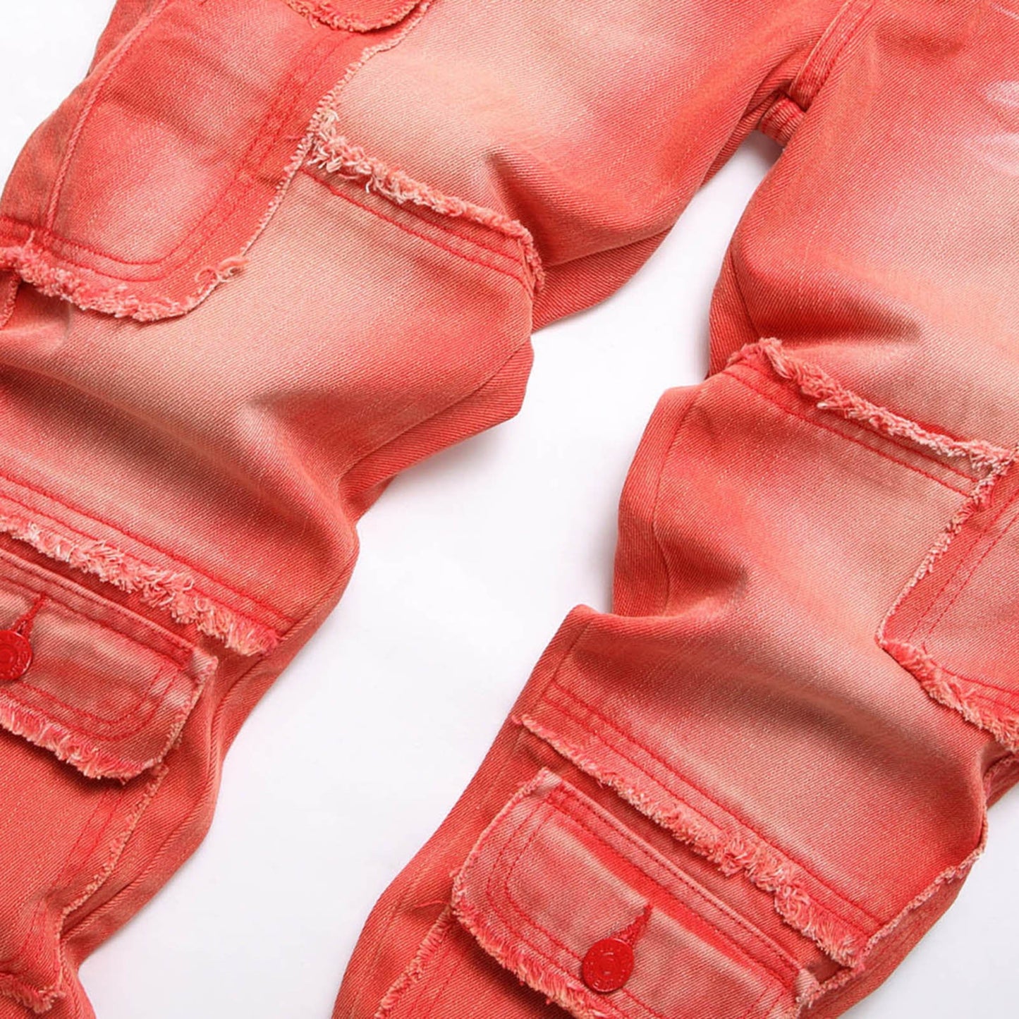 Washed Red Denim Jeans With Pockets