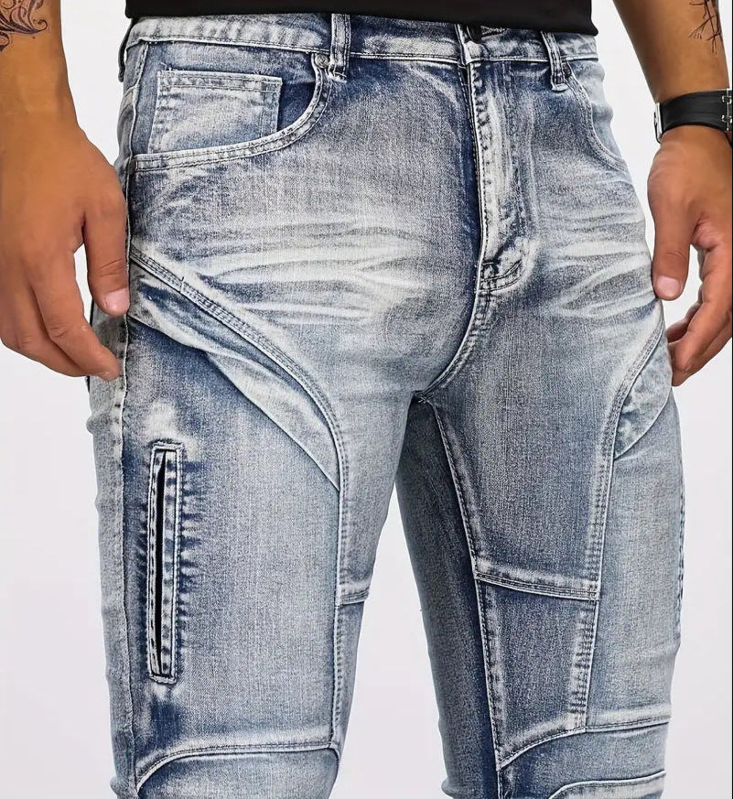 Distressed Slim Fit jeans with patchwork