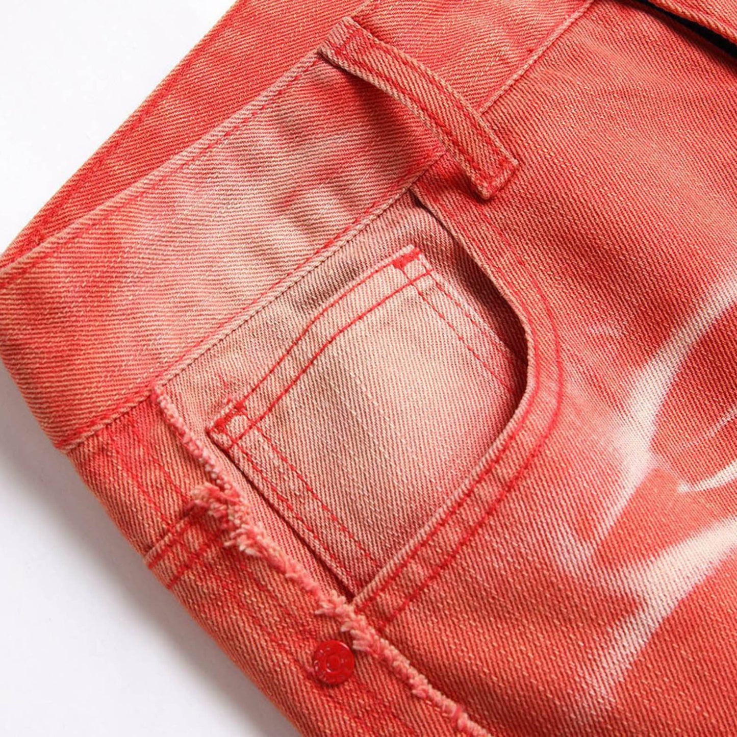 Washed Red Denim Jeans With Pockets