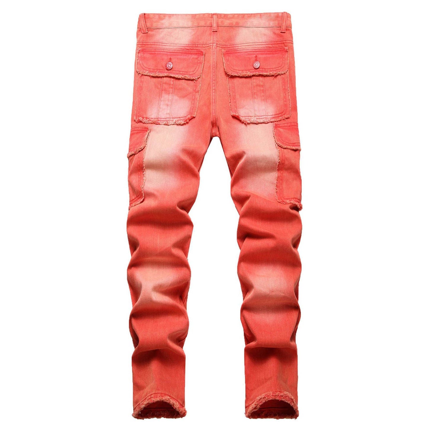 Washed Red Denim Jeans With Pockets