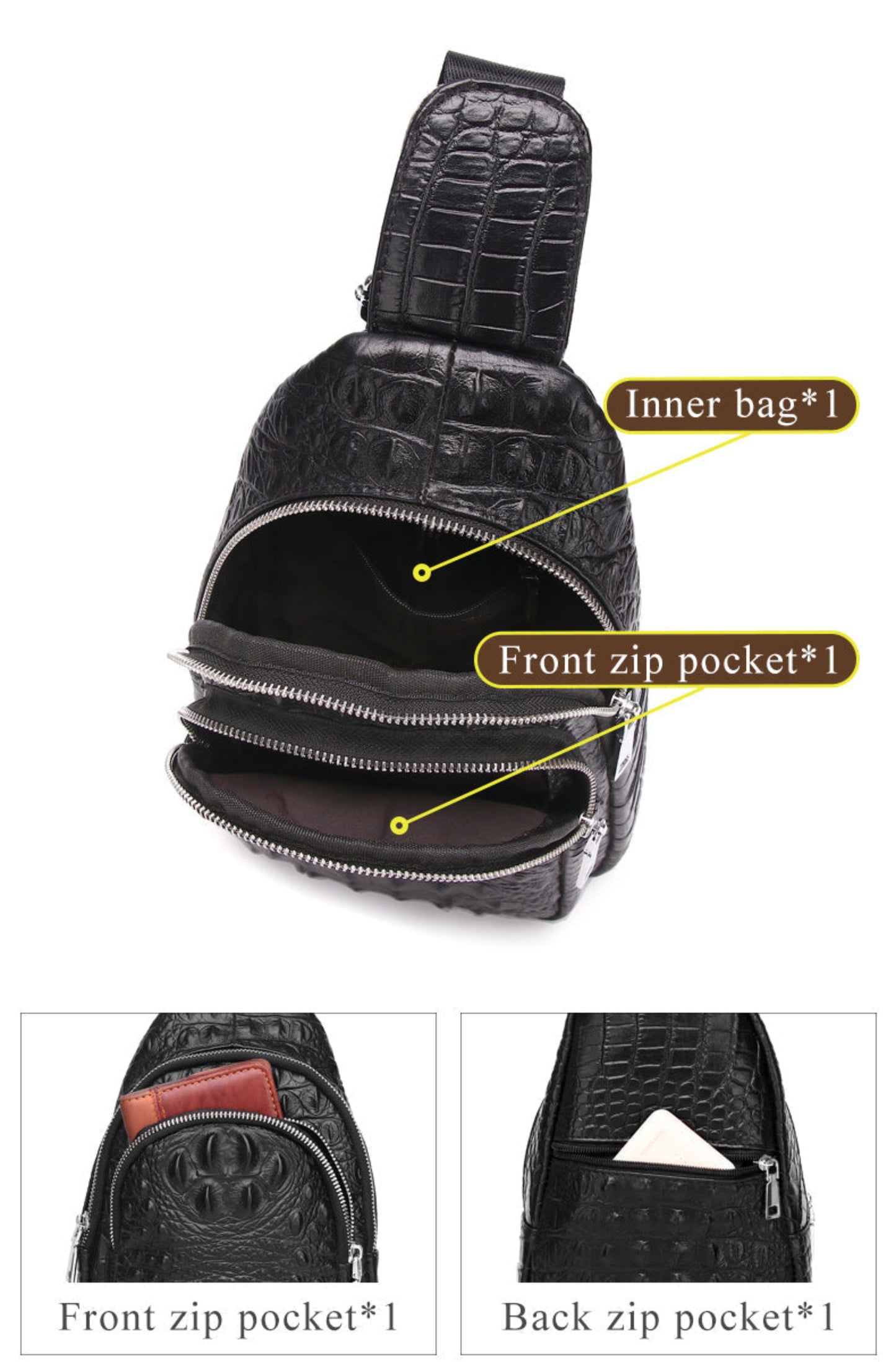 Black Gator Crossbody Messenger Bag