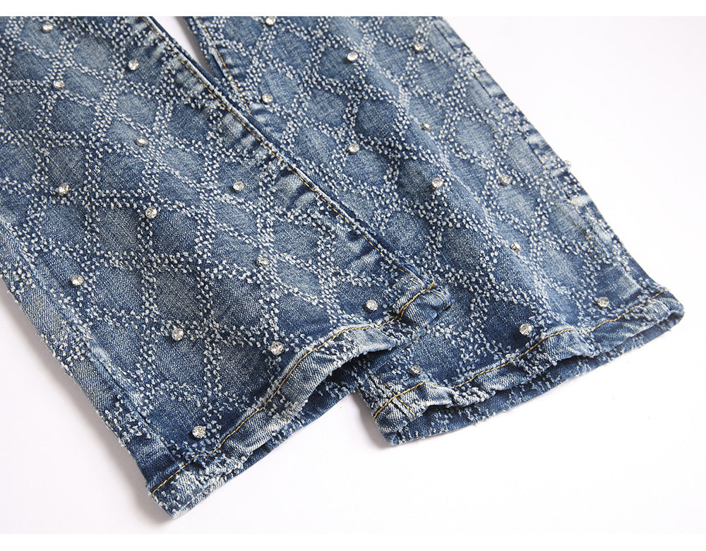 Frostbite Diamond Studded Denim Jeans- Men's Light Weight Cotton Casual Denim Jeans