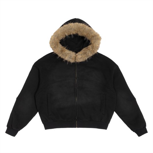 Sun Fade Boxy Detachable Faux Fur Hoodie