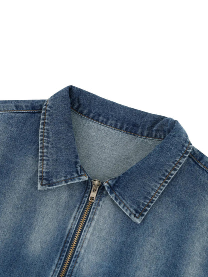 Vintage Washed Denim Collar Short Sleeve Shirt
