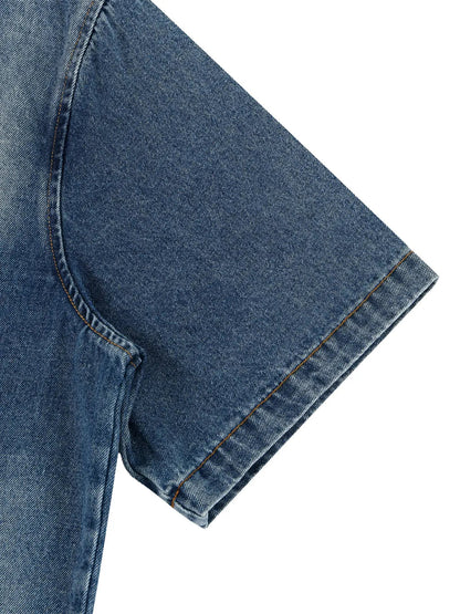 Vintage Washed Denim Collar Short Sleeve Shirt
