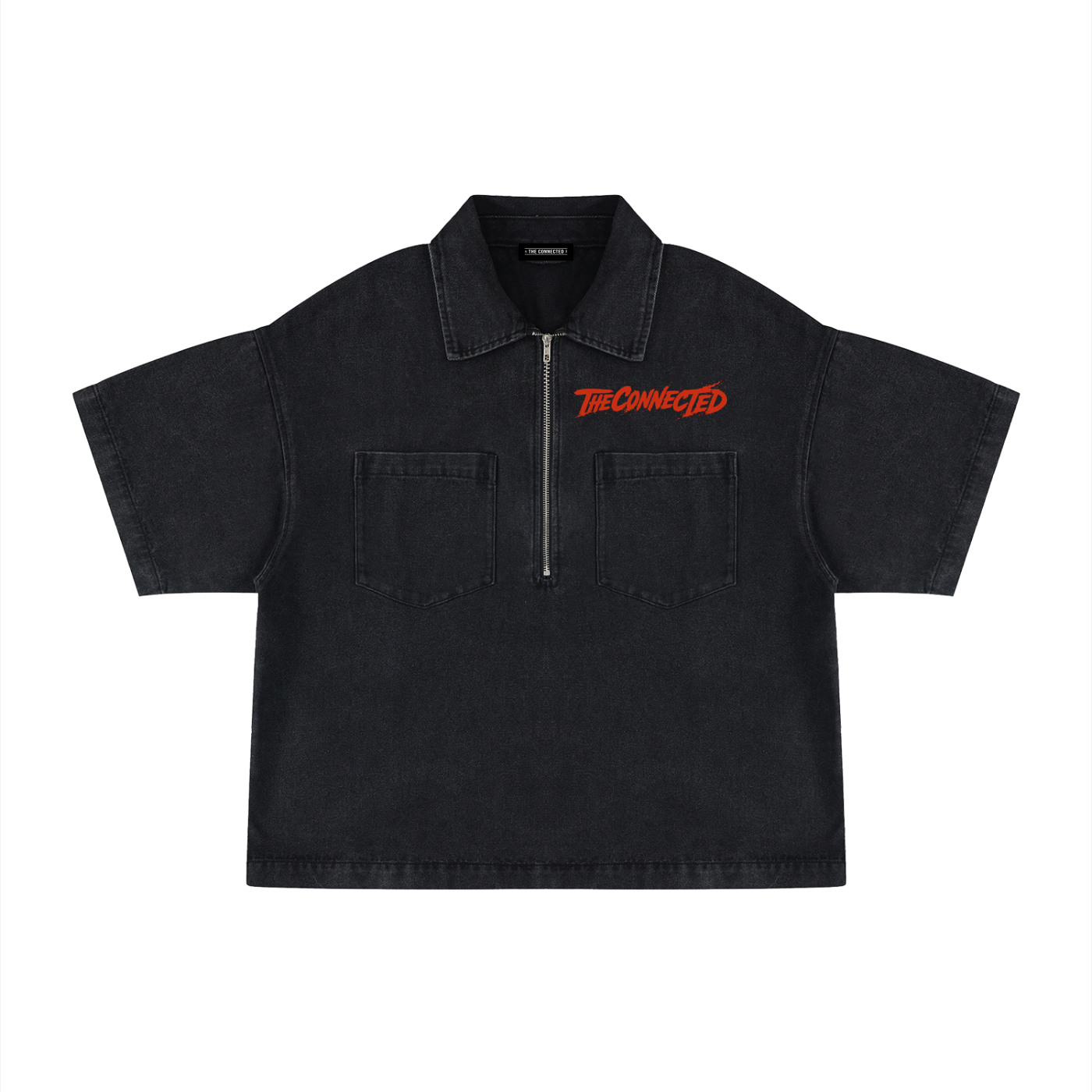 Vintage Wash Boxy Quarter-Zip Denim Shirt