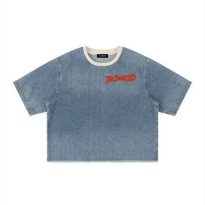 Vintage Wash Boxy Raw Hem Denim T-Shirt