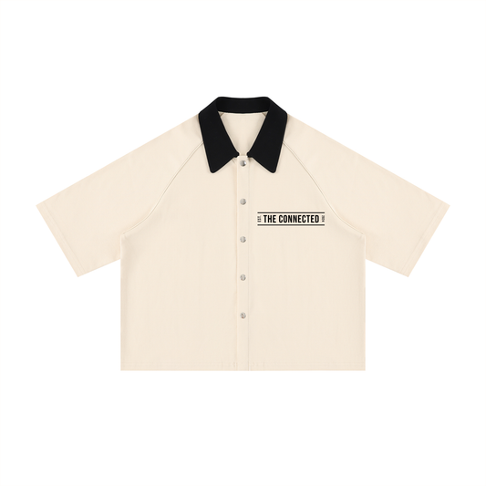 Collard Short Sleeve Boxy Button Up Shirt
