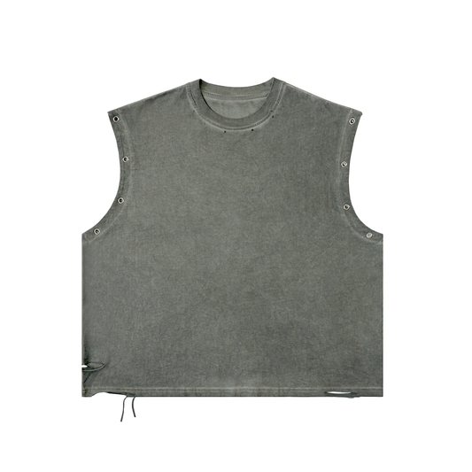 Vintage Washed Distressed Grommet Eyelet Tank Top