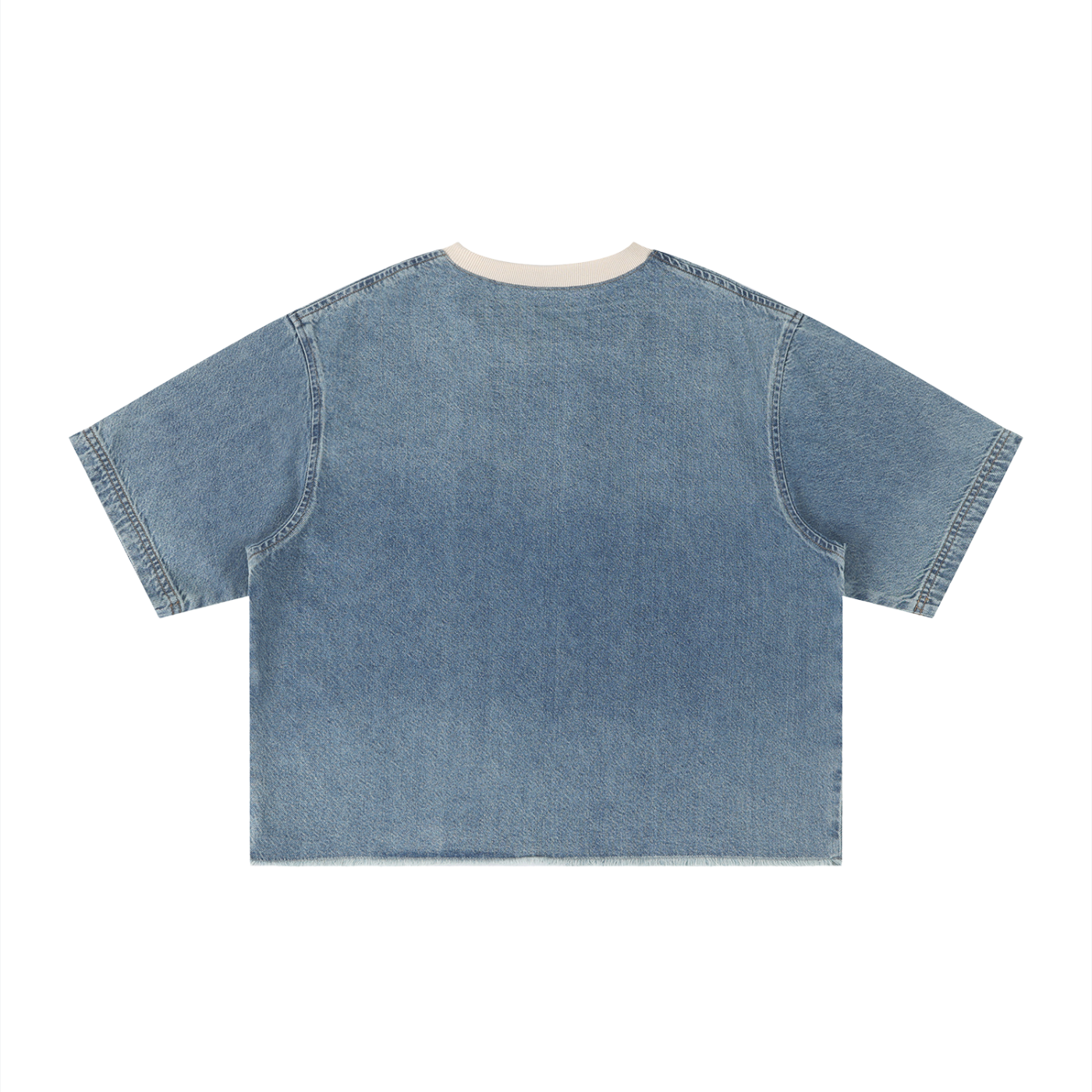 Vintage Wash Boxy Raw Hem Denim T-Shirt