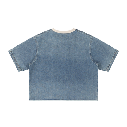 Vintage Wash Boxy Raw Hem Denim T-Shirt