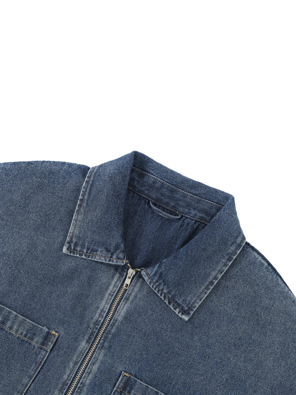 Vintage Wash Boxy Quarter-Zip Denim Shirt