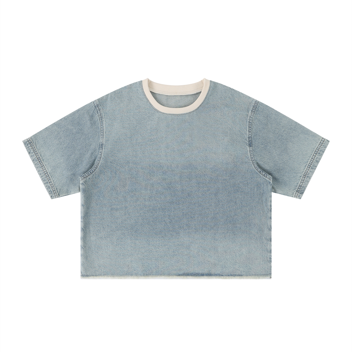 Vintage Wash Boxy Raw Hem Denim T-Shirt