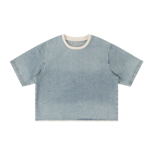 Vintage Wash Boxy Raw Hem Denim T-Shirt