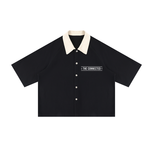 Collard Boxy Short Sleeve Button Up Shirt