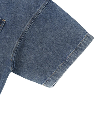 Vintage Wash Boxy Quarter-Zip Denim Shirt