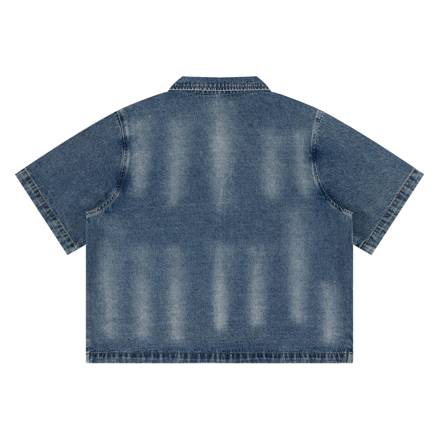 Vintage Washed Denim Collar Short Sleeve Shirt