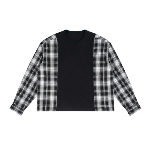 Plaid Panel Long Sleeve T-Shirt