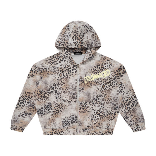 Vintage Wash Leopard Full Zip Hoodie