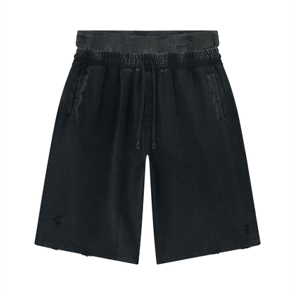 Vintage Washed Double Waist Diststressed Shorts