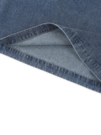 Vintage Wash Boxy Quarter-Zip Denim Shirt