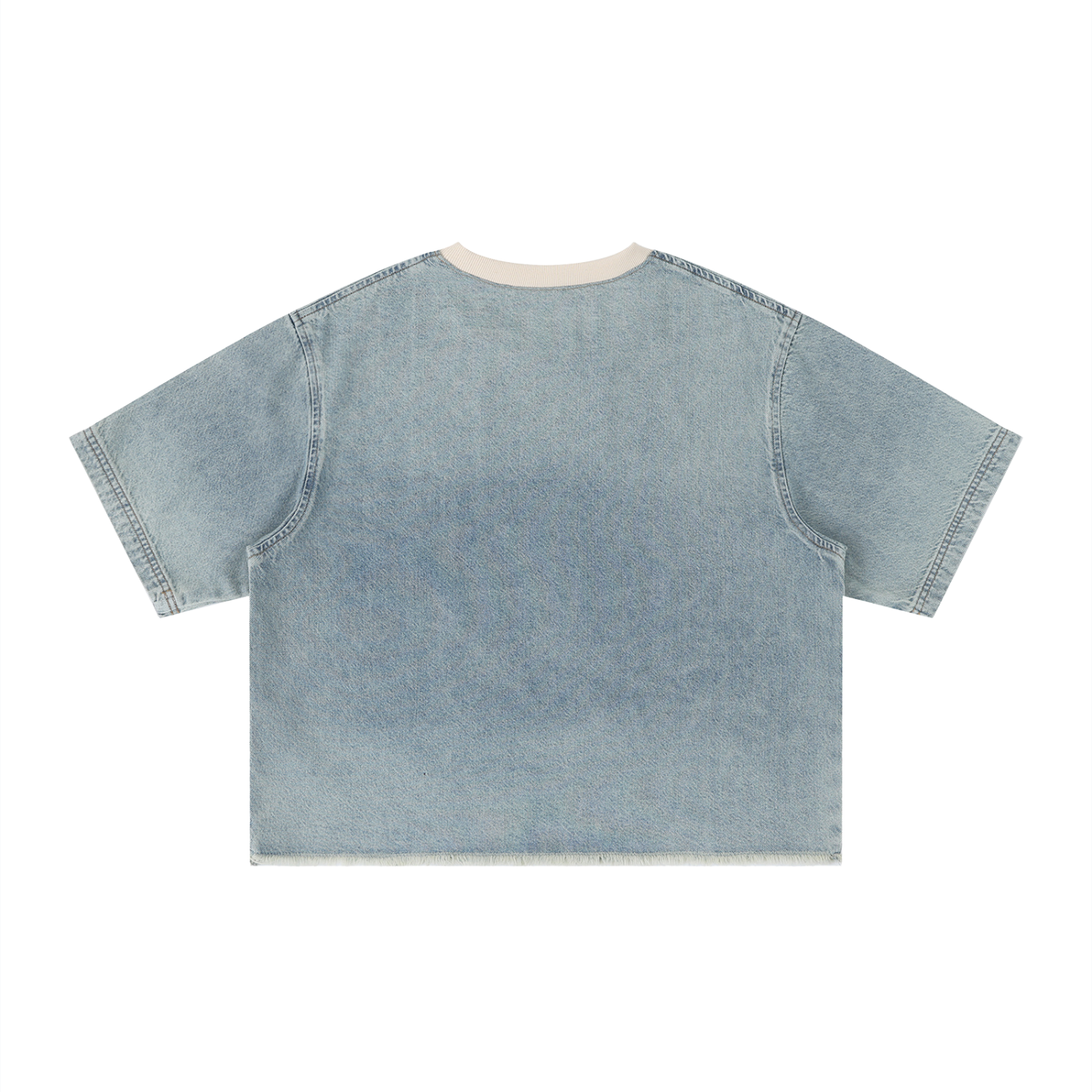 Vintage Wash Boxy Raw Hem Denim T-Shirt