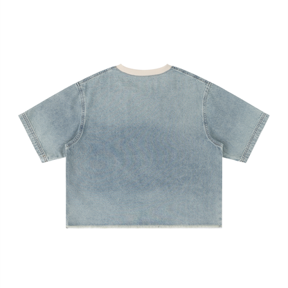 Vintage Wash Boxy Raw Hem Denim T-Shirt