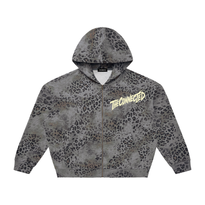 Vintage Wash Leopard Full Zip Hoodie