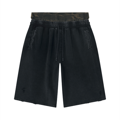 Vintage Washed Double Waist Diststressed Shorts