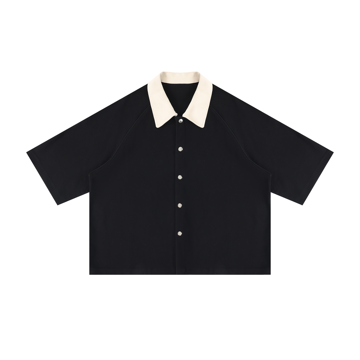 Collard Boxy Short Sleeve Button Up Shirt
