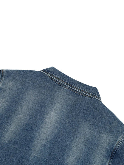 Vintage Washed Denim Collar Short Sleeve Shirt