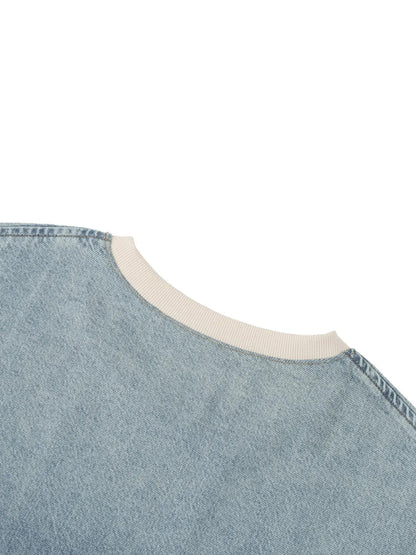 Vintage Wash Boxy Raw Hem Denim T-Shirt