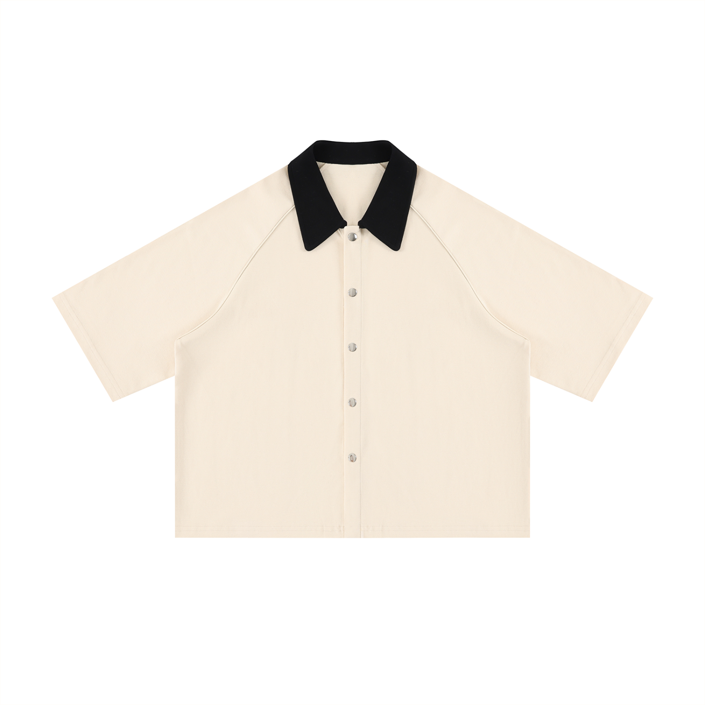 Collard Short Sleeve Boxy Button Up Shirt