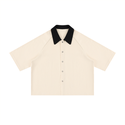 Collard Short Sleeve Boxy Button Up Shirt