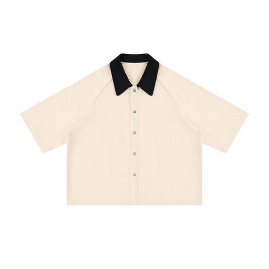 Collard Short Sleeve Boxy Button Up Shirt
