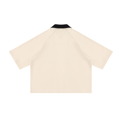 Collard Short Sleeve Boxy Button Up Shirt