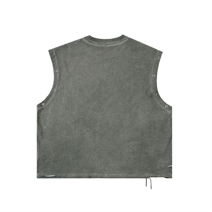 Vintage Washed Distressed Grommet Eyelet Tank Top