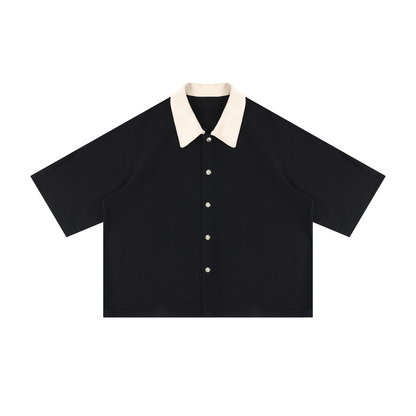 Collard Boxy Short Sleeve Button Up Shirt