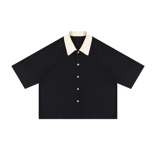 Collard Boxy Short Sleeve Button Up Shirt