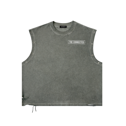 Vintage Washed Distressed Grommet Eyelet Tank Top