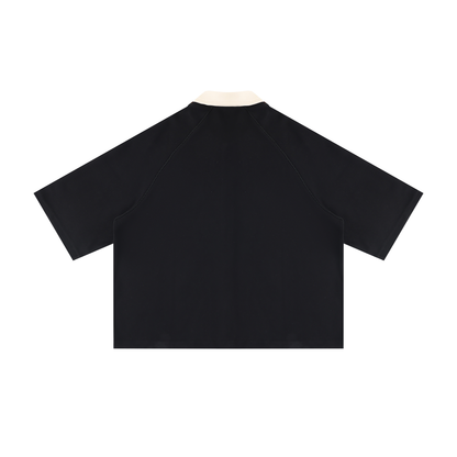 Collard Boxy Short Sleeve Button Up Shirt