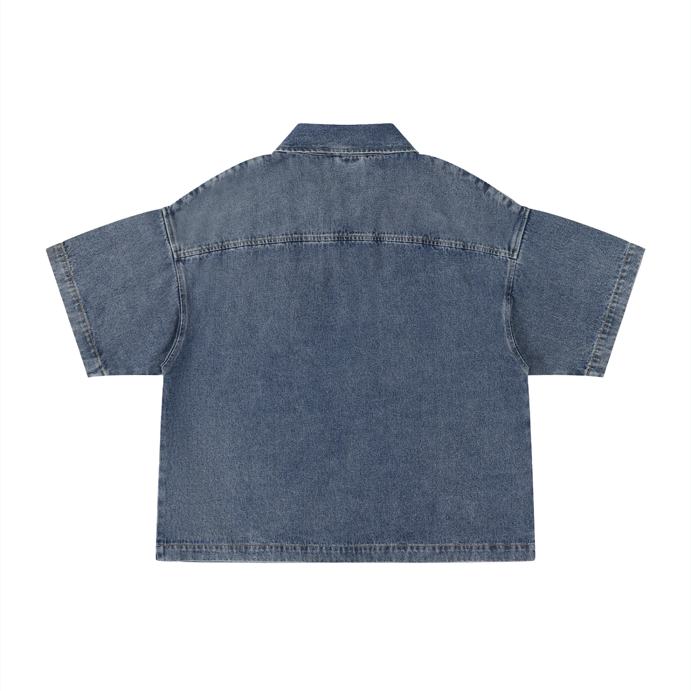 Vintage Wash Boxy Quarter-Zip Denim Shirt