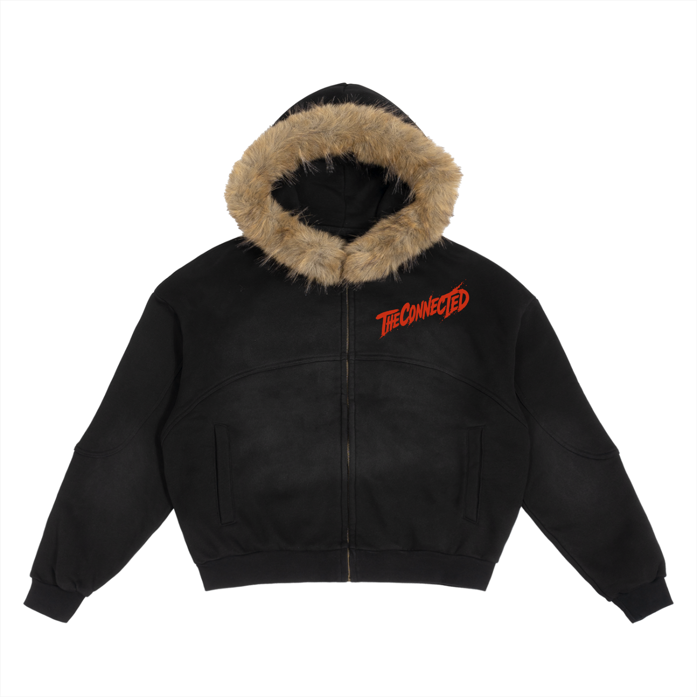 Sun Fade Boxy Detachable Faux Fur Hoodie