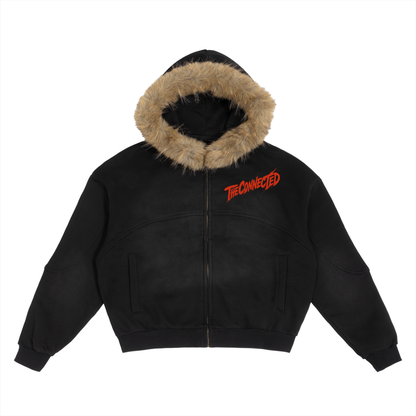 Sun Fade Boxy Detachable Faux Fur Hoodie