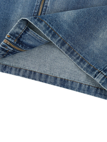 Vintage Washed Denim Collar Short Sleeve Shirt