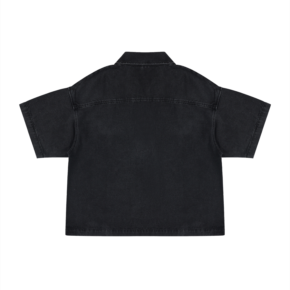 Vintage Wash Boxy Quarter-Zip Denim Shirt