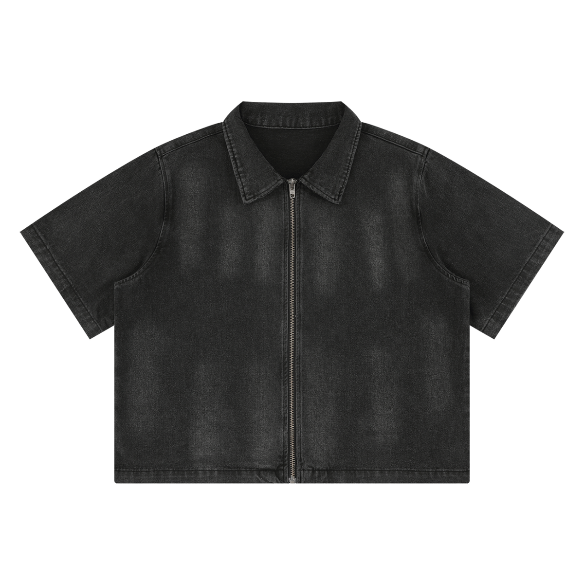 Vintage Washed Denim Collar Short Sleeve Shirt