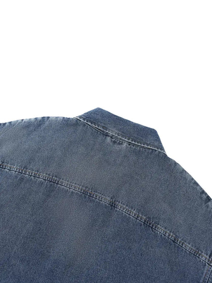 Vintage Wash Boxy Quarter-Zip Denim Shirt
